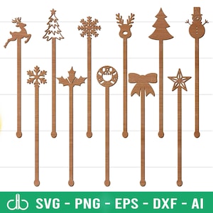 Christmas Stir Swizzle Sticks SVG, Christmas Stir Swizzle Stick SVG Bundle, Drink Stirrers SVG Bundle, Stir Swizzle Sticks Laser Cut Files