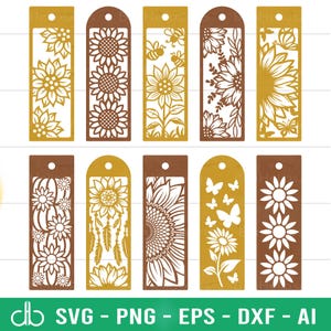 Sunflower Bookmarks SVG, Sunflower Bookmark Bundle, Bookmarks SVG, Bookmark Template Svg, Sunflower Bookmark Design, Flower Bookmark Laser