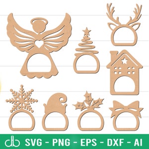Pacchetto SVG di anelli per tovaglioli natalizi, porta tovaglioli SVG, anelli per tovaglioli SVG, tovaglioli SVG di Natale, file tagliati al laser Glowforge per anelli per tovaglioli natalizi