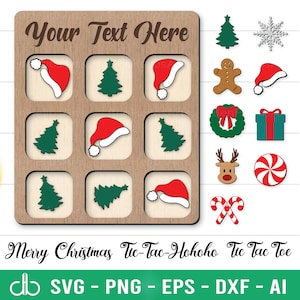 Weihnachten Tic Tac Toe SVG, Tic-Tac-HoHoHo SVG, Weihnachts-Tic-Tac-Toe-Datei, Weihnachtsspiel SVG, Tic Tac Toe-Vorlage Glowforge Laser Cut-Datei