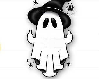 Ghost middelvinger SVG, Ghost met Witch Hat SVG, Funny Ghost Halloween SVG, Halloween schattig Ghost middelvinger Svg, Halloween Ghost Svg