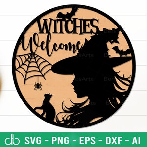 Witches Welcome SVG, Halloween Witch Door Hanger SVG, Witch Halloween Door Round Signs, Halloween Welcome, Round Door Hanger, Halloween Sign