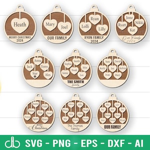 Ornamento natalizio per la famiglia SVG, ornamento natalizio personalizzato per la famiglia, nome della famiglia personalizzato, ornamenti appesi, palla di Natale per la famiglia, pallina