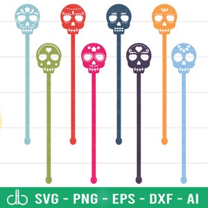 Skull Stir Swizzle Sticks SVG, Skull Stir Swizzle Stick SVG Bundle, Drink Stirrers SVG Bundle, Day of the Dead Stir Swizzle Sticks Bundle