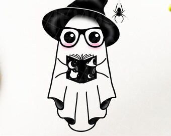 Ghost Reading SVG, Ghost Book SVG, Ghost Reading Book SVG, Ghost Holding Book Svg, Teacher Halloween Svg, Ghost Nerdy Svg, Book Lover Svg