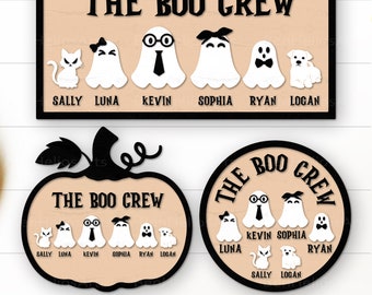 Letrero familiar de fantasmas de Halloween SVG, lindos fantasmas SVG, decoración de Halloween, letrero de Halloween SVG, fantasma Svg, Halloween Svg, archivos cortados con láser de Halloween