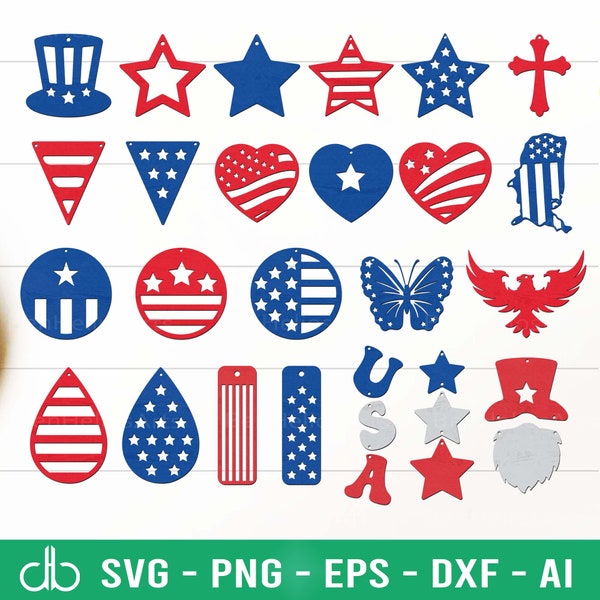Happy 4th Of July Earring SVG Bundle, Patriotic Earrings SVG, Earrings SVG, Faux Leather Earrings Svg, Independence Day Earrings Svg Files