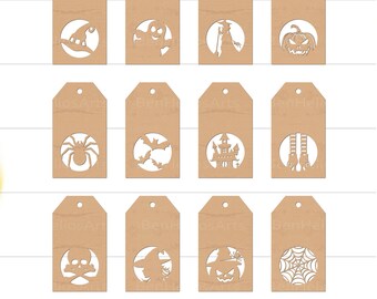 Spooky Halloween-cadeaukaartjes SVG, Halloween-tags bundel, cadeaukaartjes SVG, naamkaartjes, Halloween-tags lasergesneden bestanden, naamplaatje, Halloween-borden