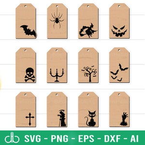 Halloween Gift Tags SVG, Halloween Tags Bundle, Gift Tags SVG, Name Tags, Halloween Tags Laser Cut Files, Name Plate, Halloween Signs