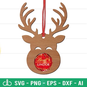 Renna di Natale in cioccolato SVG, Porta cioccolatini di Natale SVG, Ornamento di cioccolato renna SVG, File di taglio laser per ornamento porta renna