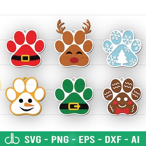 Kerst Paw Ornament SVG-bundel, kerst hond ornamenten SVG, kerst kat ornamenten SVG, kerst borden, decor van Kerstmis, kerst Svg