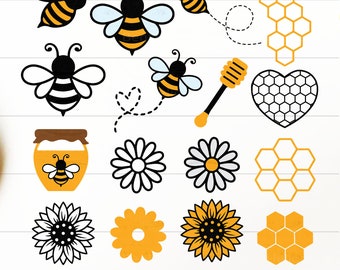 Honey Bee SVG Bundle, Bee SVG Bundle, Honeycomb SVG, Queen Bee Svg, Bee Clipart, Bee Cut Files For Cricut, Bees Vector, Cute Bee Hive Svg