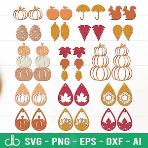 Paquete SVG de pendientes de otoño, pendientes de otoño SVG, pendientes SVG, pendientes de piel sintética Svg, pendientes de otoño Svg, paquete de pendientes de otoño cortados con láser