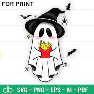 Geist Pommes Frites SVG, Geister Liebe Pommes Frites SVG, Geist halten Pommes SVG, Geist essen Pommes svg, glücklicher Geist Pommes