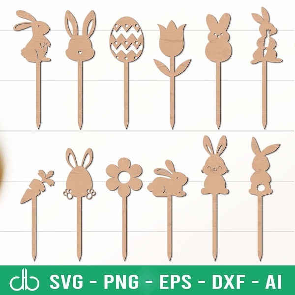 Hase Cake Topper SVG, Osterhase Marker SVG, Osterdeko SVG, Marker für Eiersuche, Osterdekor zwart, Ostern Cupcake Toppers SVG Png