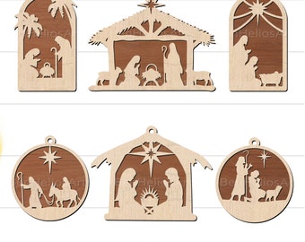 Christmas Nativity Scene Ornaments SVG, Nativity SVG Bundle, Nativity Scene SVG, Layered Nativity Svg, Christmas Decor Ornament Bauble Svg