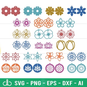 Paquete SVG de pendientes de flores, pendientes de flores SVG, pendientes SVG, pendientes de piel sintética SVG, pendientes de margaritas SVG, archivos cortados con láser para pendientes de margaritas