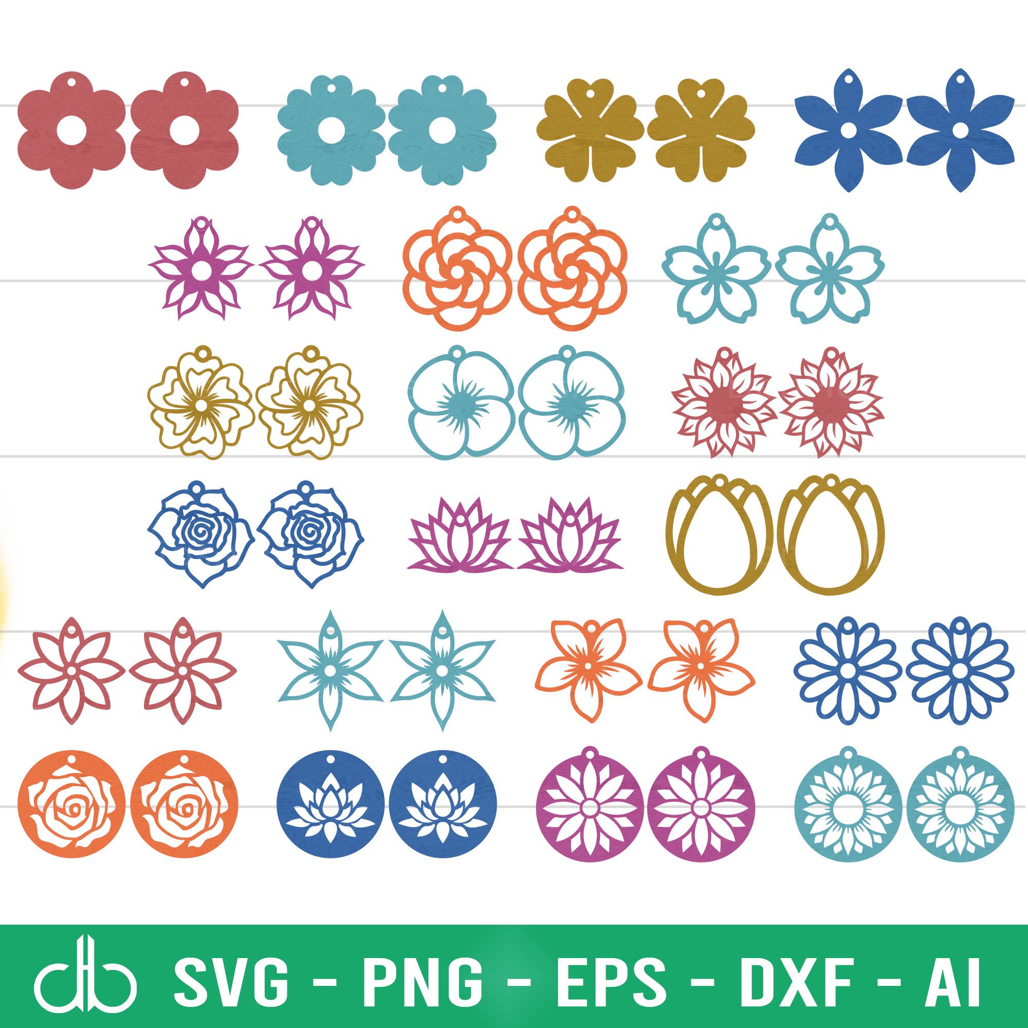 Flower Earring SVG Bundle, Flower Earrings SVG, Earrings SVG, Faux Leather Earrings Svg, Daisy Earrings Svg, Daisy Earring Laser Cut Files