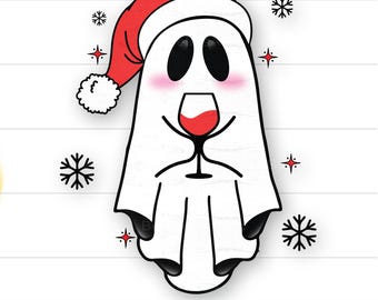 Christmas Ghost Wine SVG, Ghost Wine SVG, Ghost Holding Wine SVG, Ghost Drinking Wine Svg, Cute Ghost Wine Svg, Christmas Wine Party Svg Png