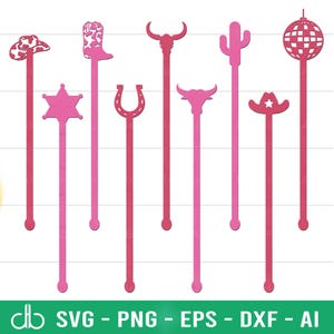 Pacote de palitos de mexer Cowgirl SVG, pacote de palitos de mexer Cowgirl SVG, pacote de agitadores de bebidas SVG, pacote de palitos de mexer Stir Swizzle arquivo de corte a laser