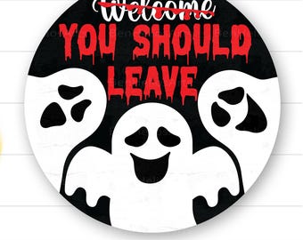 Halloween-Türschild SVG, Geist-Türschild SVG, Gruselige Saison Türschild SVG, Willkommen Horror Türschild, runder Türschild, Halloween-Schild
