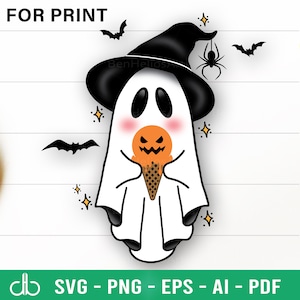 Geist Eiscreme SVG, Geister Eistüte SVG, Geist SVG, Eis zwart, Süße Eis zwara svg, Halloween niedlicher Geist, der Eiscreme-Svg Png hält