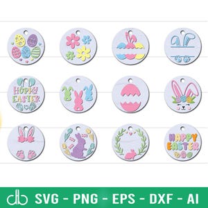 Easter Keychain SVG Bundle, Bunny Keychain SVG, Acrylic Keychain SVG, Round Keychain Svg, Round Pattern, Wristlet Keychain, Easter Ornaments