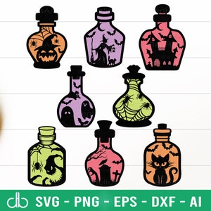 Halloween Poison Bottle SVG Bundle, Potion Bottles SVG, Witches Bottle SVG, Magic Poison Bottles Svg, Wizard Svg, Alchemy Svg, Halloween Svg