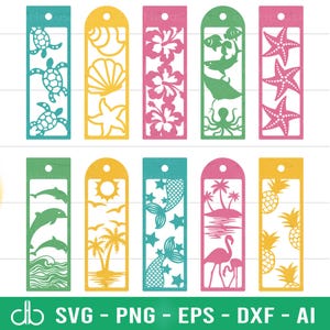 Zomer bladwijzer SVG bundel, strand bladwijzer SVG bundel, bladwijzers SVG, bladwijzer sjabloon SVG, strand bladwijzer ontwerp, zomer bladwijzer laser
