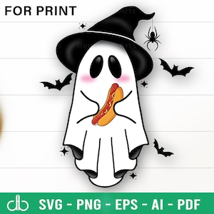 Geist Hot Dog SVG, Geist Liebe Hot Dog SVG, Geist Halten Hot Dog SVG, Geist Essen Hot Dog SVG, Niedlicher Geist Süßer Halloween Hot Dog SVG
