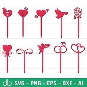 Adornos para tartas de boda SVG, marcadores de boda SVG, adornos para bodas SVG, decoración para tartas de cumpleaños y bodas de San Valentín, decoración de bodas Svg, adornos para cupcakes