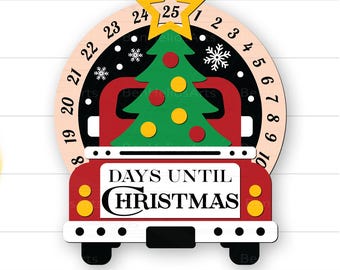 Cuenta regresiva para Navidad SVG, Días hasta Navidad SVG, Calendario de cuenta regresiva para Navidad SVG, Calendario de camión con árbol de Navidad, Adornos navideños
