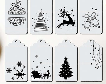 Gift Tags SVG, Christmas Gift Tags SVG Bundle, Christmas Tags SVG, Christmas Bells Pine Snowman Santa Snowflake Cricut Glowforge Laser Cut