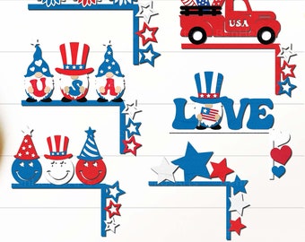 4th of July Door Corner Bundle SVG, 4th of July Door Corners SVG, 4th of July Door Frame Hanger SVG, 4th of July Patriotic Door Hanger Svg