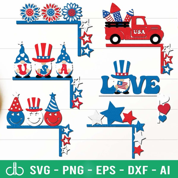 4th of July Door Corner Bundle SVG, 4th of July Door Corners SVG, 4th of July Door Frame Hanger SVG, 4th of July Patriotic Door Hanger Svg