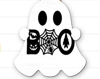 Niedlicher Geist-Türhänger SVG, Halloween-Türhänger SVG, Ghost Boo-Türhänger, gruselige Saison Türhänger, Halloween-Dekor, Halloween-Verzierung