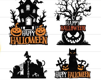 Happy Halloween Wall Art SVG Bundle, Halloween Decor, Halloween Door Hanger SVG, Halloween Metal Signs, Halloween Signs, Halloween Ornaments