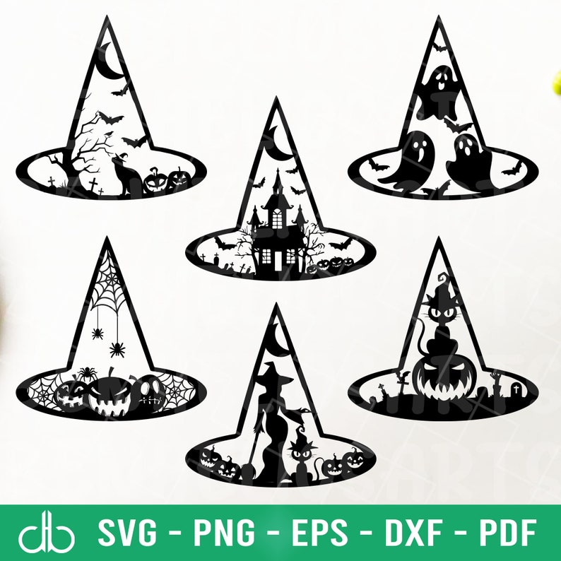 Halloween Witch Hat Bundle SVG, Witches Hat SVG, Witch Hat Scene SVG