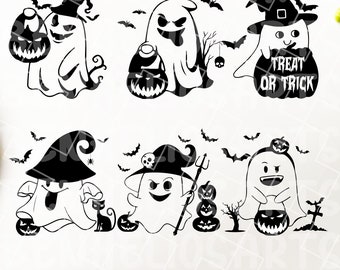 Cute Ghost SVG, Happy Ghost SVG, Ghost Bundle SVG, Ghost Trick or Treat Svg, Cute Ghost Pumpkin Svg, Funny Ghost Halloween Ghost Bundle Svg