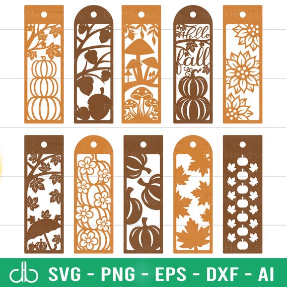 Autumn Bookmark SVG Bundle, Fall Bookmark SVG Bundle, Bookmarks SVG, Autumn Template Svg, Autumn Bookmark Design, Fall Bookmark Laser Cut