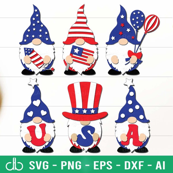 Happy 4th of July Gnomes SVG, Patriotic Gnome SVG, Independence Day Patriotic Gnomes SVG, 4th of July Sign Laser Cut File, 4th of July Decor