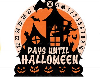 ハロウィンまでの日数 SVG、ハロウィンカウントダウン SVG、ハロウィンまでのカウントダウンカレンダー SVG、ハロウィンコウモリ魔女パンプキンお化け屋敷カレンダー
