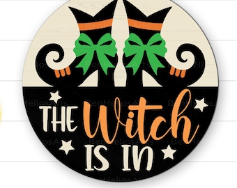 Halloween-Türschild SVG, Die Hexe ist in SVG, Halloween-Türschild, Halloween Laser Cut-Datei, Halloween-Hexe Türschild, Halloween-Dekor