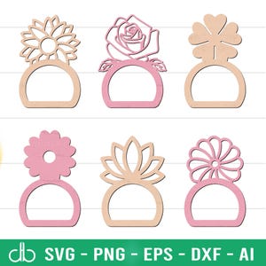 Pacchetto di anelli per tovaglioli a forma di fiore SVG, porta tovaglioli SVG, anello per tovaglioli SVG, tovagliolo SVG a forma di fiore, file tagliati al laser per anelli per tovaglioli a forma di fiore Glowforge Decor