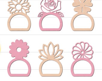 Pacchetto di anelli per tovaglioli a forma di fiore SVG, porta tovaglioli SVG, anello per tovaglioli SVG, tovagliolo SVG a forma di fiore, file tagliati al laser per anelli per tovaglioli a forma di fiore Glowforge Decor