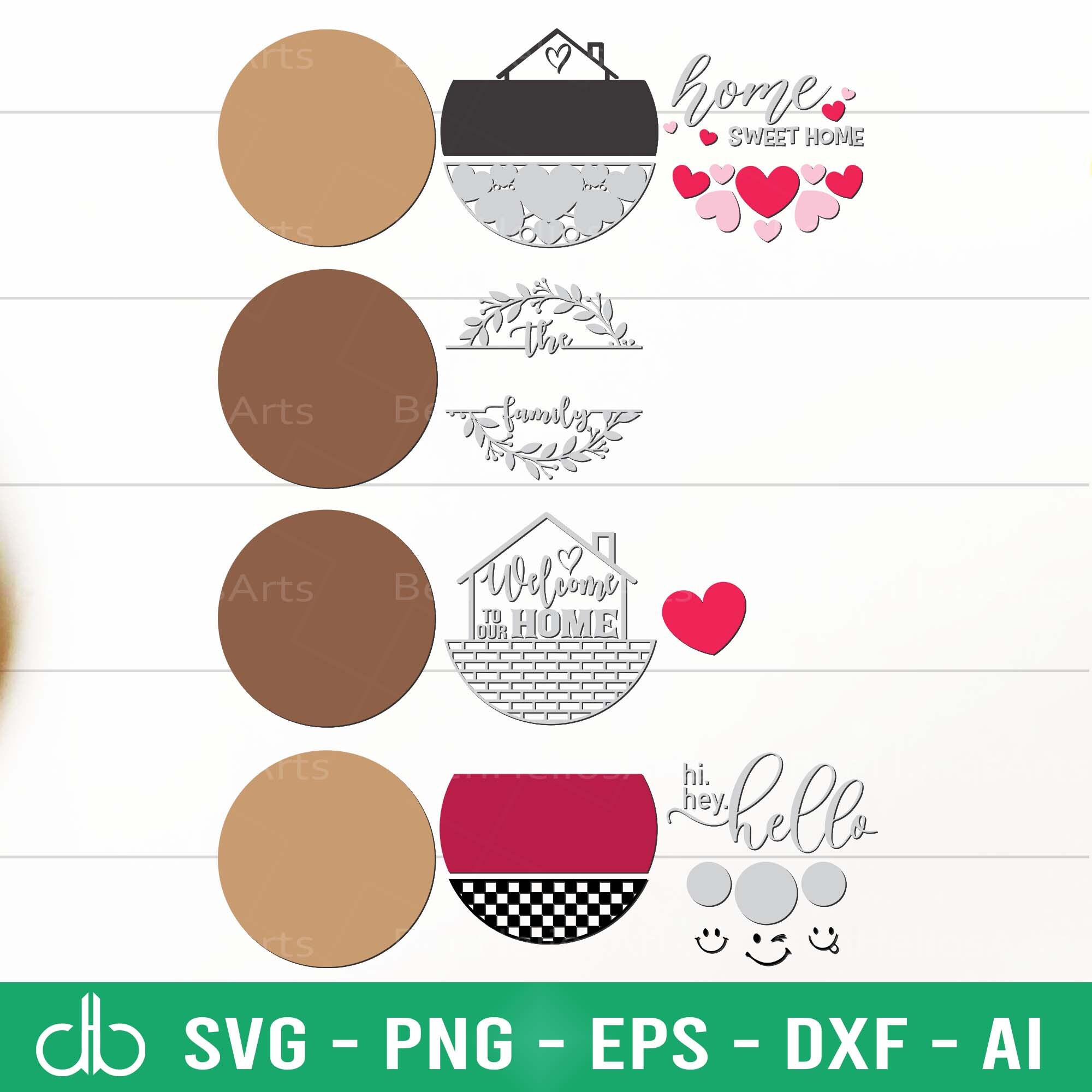 Front Door Hanger SVG, Split Frame Sign, Round Door Hanger SVG ...