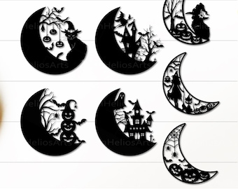 Halloween Moon Bundle SVG, Moon SVG Bundle, Moon Scene SVG, Haunted Moon Cricut Svg Files, Moon Laser Cut Files, Glowforge Moon Files Svg