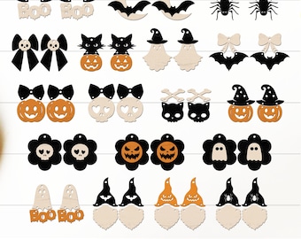 Pacchetto di graziosi orecchini di Halloween in formato SVG, orecchini di Halloween in formato SVG, orecchini in formato SVG, orecchini in similpelle, graziosi orecchini e ornamenti per gioielli di Halloween
