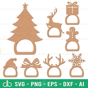 Weihnachten Serviettenring Bundle SVG, Serviettenhalter SVG, Serviettenring SVG, Serviettenring Weihnachten Glowforge Laser Cut Files
