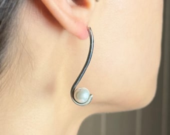 Boucles d'oreilles délicates avec perles d'eau douce sur argent, HG225